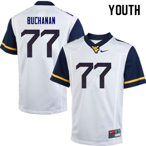 NCAA Youth Daniel Buchanan West Virginia Mountaineers White #77 Nike Stitched Football College Authentic Jersey MZ23I43YU